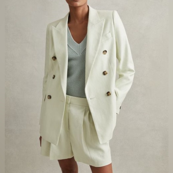 REISS DIANNA DOUBLE BREASTED LINEN BLEND‎  MINT GREEN SUIT BLAZER NWOT - Picture 1 of 16